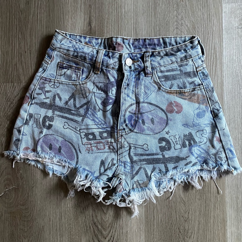 Graphic Denim Jean Shorts